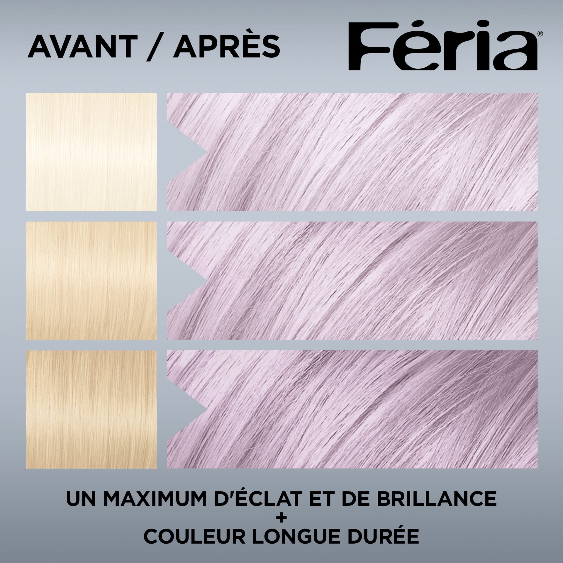 Avant et après la coloration Feria P12 Lavande Fumée